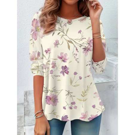 Women's Long Sleeve Tee T-shirt Spring/Fall Floral Jersey Crew Neck Daily Going Out Casual Top