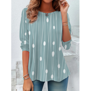 Women's Long Sleeve Tee T-shirt Spring/Fall Striped Printing Crew Neck Casual Top