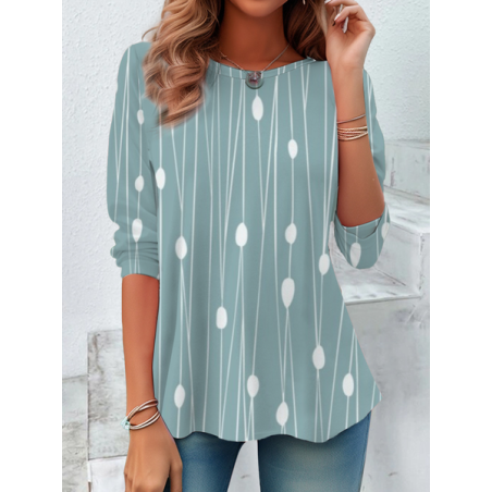 Women's Long Sleeve Tee T-shirt Spring/Fall Striped Printing Crew Neck Casual Top