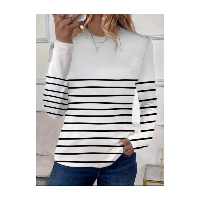 Women's Long Sleeve Tee T-shirt Spring/Fall Striped Printing Crew Neck Casual Graphic Tee Top