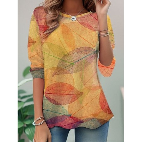 Women's Long Sleeve Tee T-shirt Spring/Fall Leaf Jersey Crew Neck Daily Going Out Casual Top