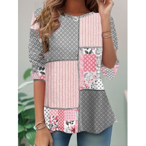 Women's Long Sleeve Tee T-shirt Spring/Fall Geometric Jersey Crew Neck Daily Going Out Casual Top