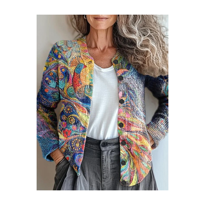 Women Abstract Vintage Spring/Fall Printing Cardigan