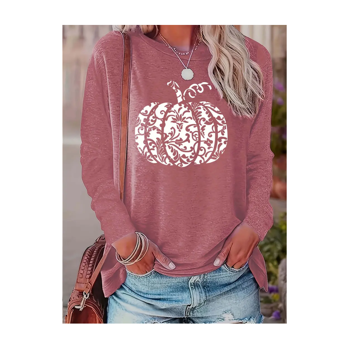 Women Halloween (pumpkin) Long Sleeve Tee T-shirt Crew Neck Printing Casual Spring/Fall Graphic Tee Top