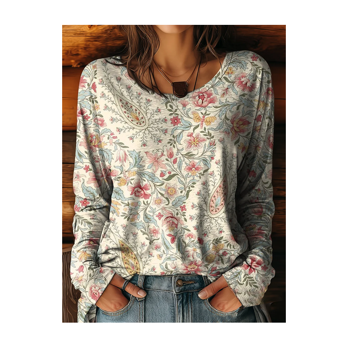 Women Floral Long Sleeve Tee T-shirt Crew Neck Printing Casual Spring/Fall Graphic Tee Top