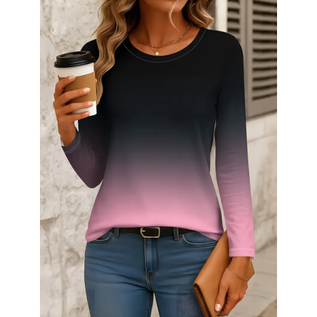 Women Ombre Long Sleeve Tee T-shirt Crew Neck Printing Casual Spring/Fall Graphic Tee Top