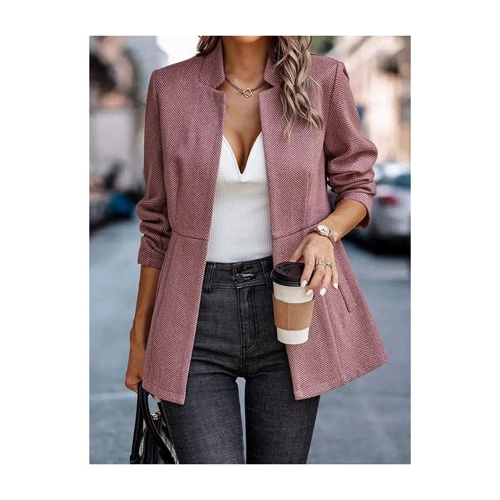 Women Spring/Fall Outerwear Casual Split Joint Geometric Long Sleeve Shawl Collar Jacket