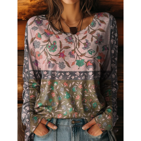 Women Floral Long Sleeve Tee T-shirt Crew Neck Printing Casual Spring/Fall Graphic Tee Top