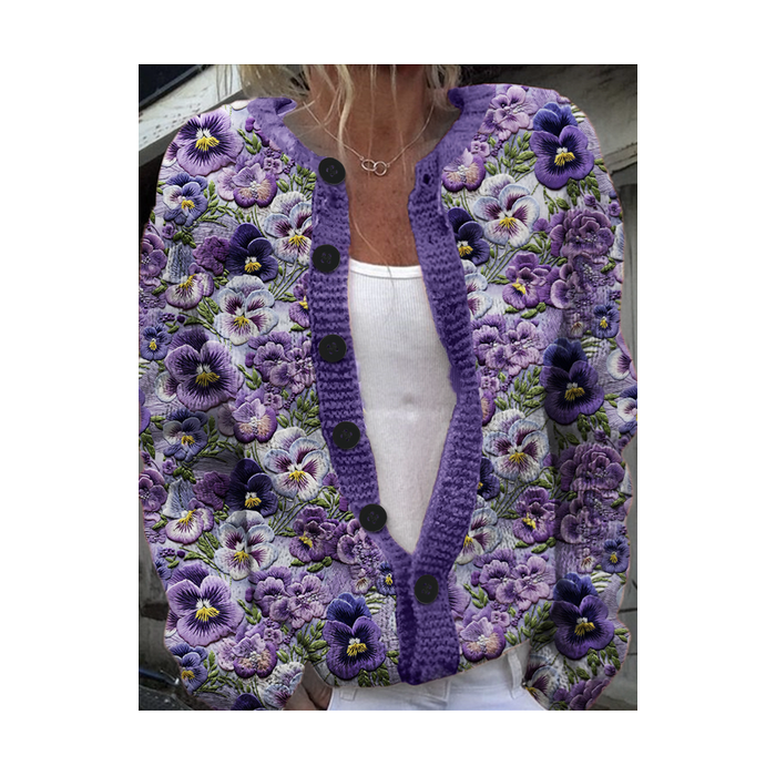 Women's Floral Print Casual Winter Knitted Cardigan