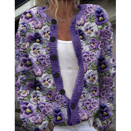 Women's Floral Print Casual Winter Knitted Cardigan