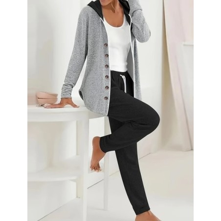 Women Plain Printing Two-Piece Set Daily Long Sleeve Casual Spring/Fall Coat With Pants Matching Set