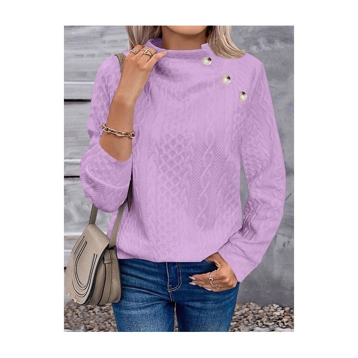 Women Geometric Turtleneck Jacquard Vintage Spring/Fall Long Sleeve Sweatshirt