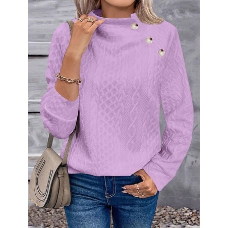 Women Geometric Turtleneck Jacquard Vintage Spring/Fall Long Sleeve Sweatshirt
