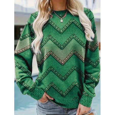Women's Crew Neck Geometric Casual Spring/Fall Long Sleeve Sweatshirt