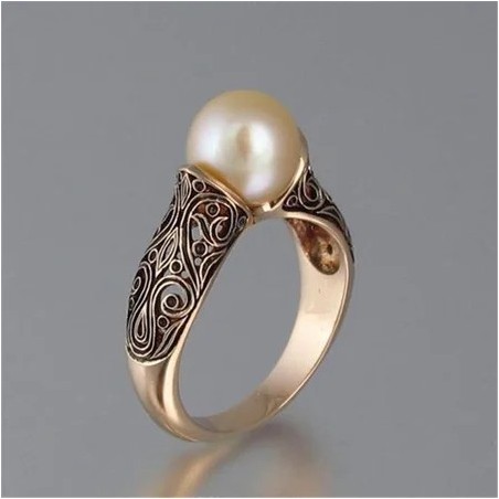Hot Selling New Imported Artificial Abs Pearl Ring Plated With 14k Gold Retro Silver Jewelry Ring