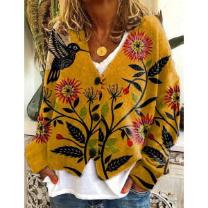 Women Floral Casual Spring/Fall Printing Cardigan