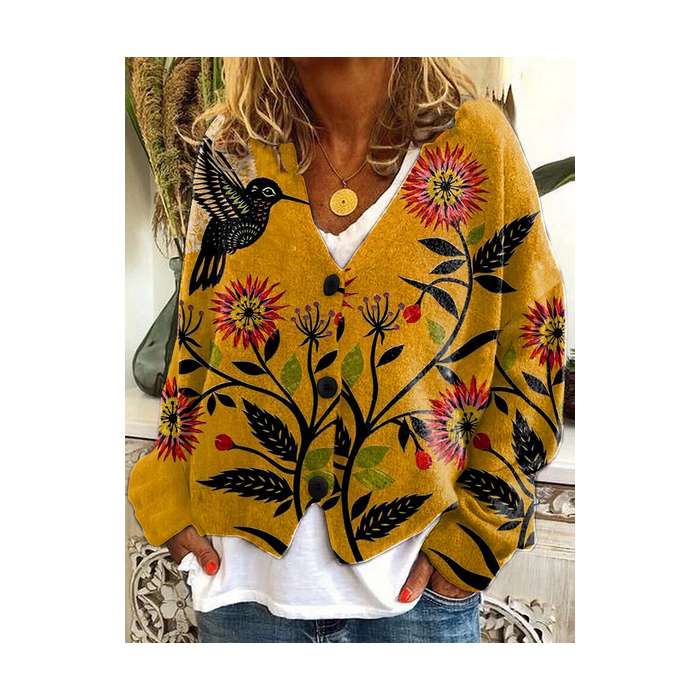 Women Floral Casual Spring/Fall Printing Cardigan
