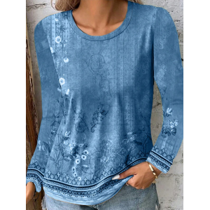 Women Floral Long Sleeve Tee T-shirt Crew Neck Printing Casual Spring/Fall Graphic Tee Top