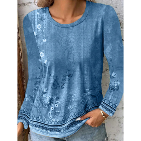 Women Floral Long Sleeve Tee T-shirt Crew Neck Printing Casual Spring/Fall Graphic Tee Top
