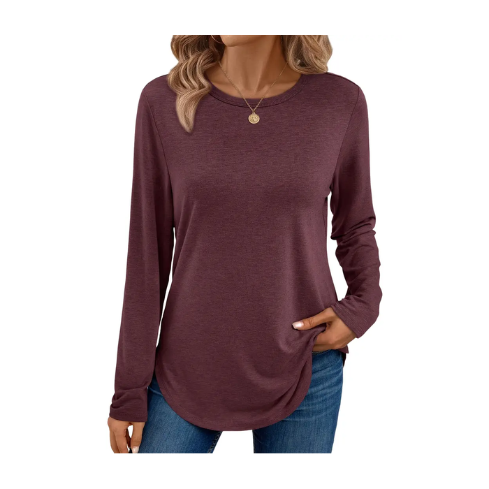 Women Plain Color Long Sleeve Tee T-shirt Crew Neck Printing Casual Spring/Fall Graphic Tee Top