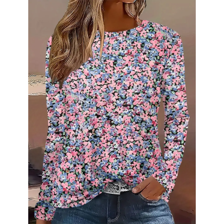 Women Floral Long Sleeve Tee T-shirt Crew Neck Printing Casual Spring/Fall Graphic Tee Top