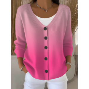 Women Ombre Casual Spring/Fall Printing Cardigan