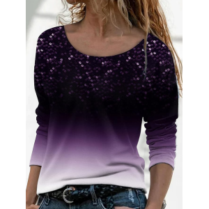 Women Ombre Long Sleeve Tee T-shirt Crew Neck Printing Casual Spring/Fall Graphic Tee Top