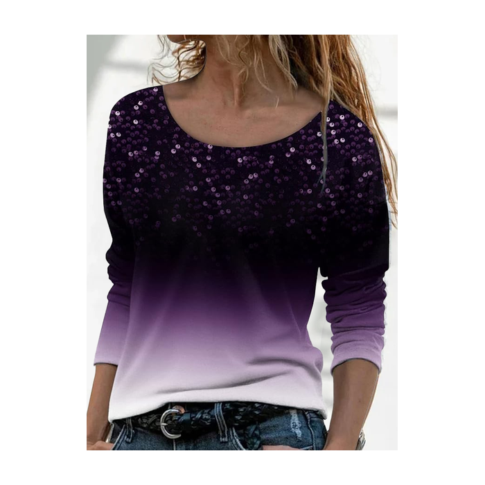 Women Ombre Long Sleeve Tee T-shirt Crew Neck Printing Casual Spring/Fall Graphic Tee Top
