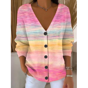 Women Abstract Casual Spring/Fall Printing Cardigan