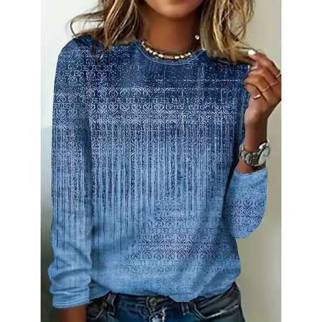 Women Abstract Long Sleeve Tee T-shirt Crew Neck Printing Casual Spring/Fall Graphic Tee Top