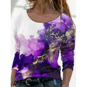 Women Abstract Long Sleeve Tee T-shirt Crew Neck Printing Casual Spring/Fall Graphic Tee Top