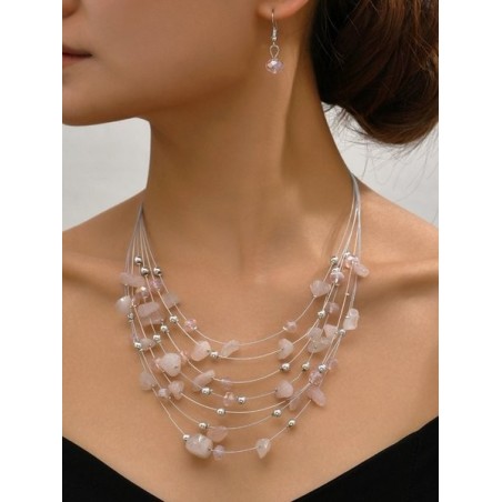 Multi-layer Exaggerated Bohemian Turquoise Crystal Necklace Earring Set