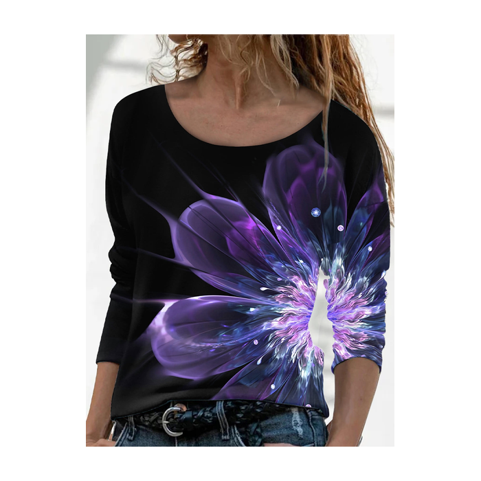 Women Abstract Long Sleeve Tee T-shirt Crew Neck Printing Casual Spring/Fall Graphic Tee Top