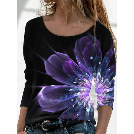 Women Abstract Long Sleeve Tee T-shirt Crew Neck Printing Casual Spring/Fall Graphic Tee Top