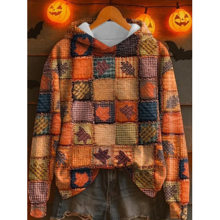 Women Halloween Maple Leaf Print Spring/Fall Long Sleeve Casual Festival Hoodie