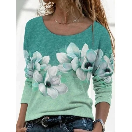 Women Floral Long Sleeve Tee T-shirt Crew Neck Printing Casual Spring/Fall Graphic Tee Top