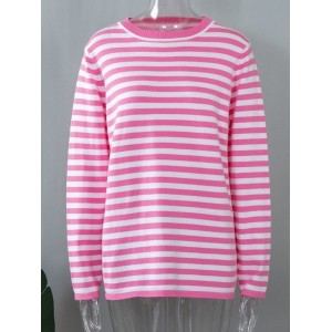 Women Striped Split Joint Spring/Fall Street Long Sleeve Crew Neck Sweater