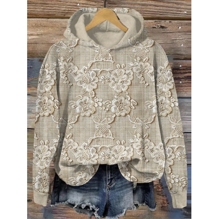 Women Floral Spring/Fall Printing Long Sleeve Casual Daily Hoodie