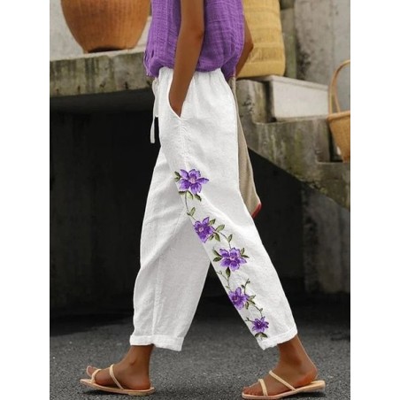 Women Floral Long Pants Casual Spring/Fall Trousers