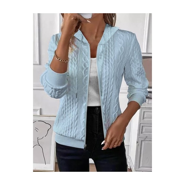 Women Spring/Fall Outerwear Vintage Jacquard Plain Long Sleeve Hoodie Jacket