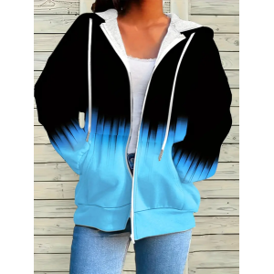 Women Spring/Fall Outerwear Casual Printing Abstract Long Sleeve Hoodie Jacket