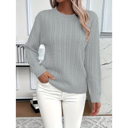 Women Plain Spring/Fall Casual Long Sleeve Crew Neck Cotton Sweater