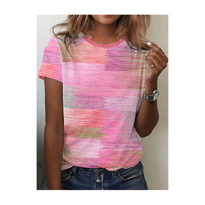 Women Abstract Short Sleeve Tee T-shirt Crew Neck Printing Casual Summer Graphic Tee Top