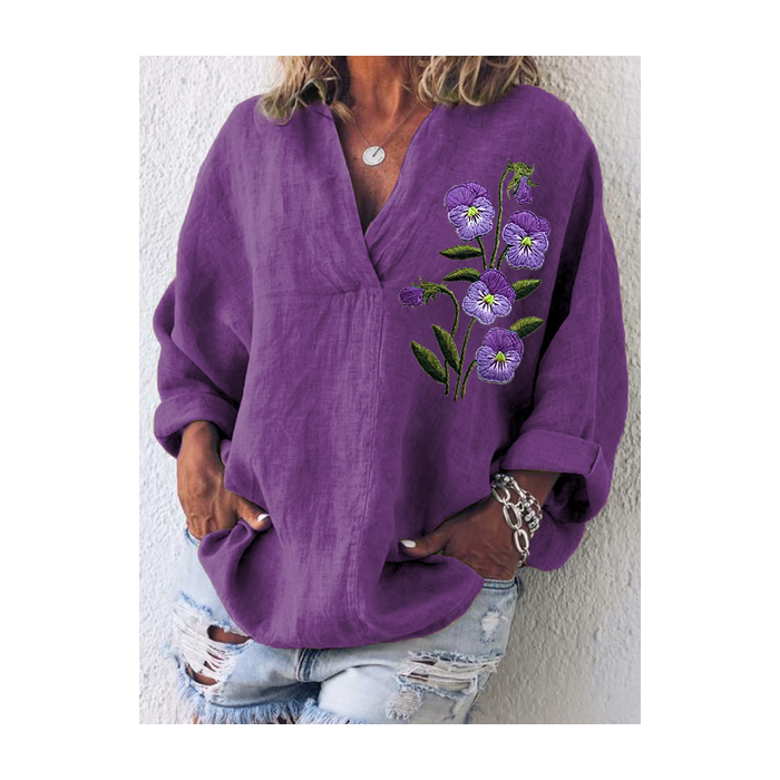 Women Floral Long Sleeve Shirt Spring/Fall Printing Shawl Collar Daily Casual Top