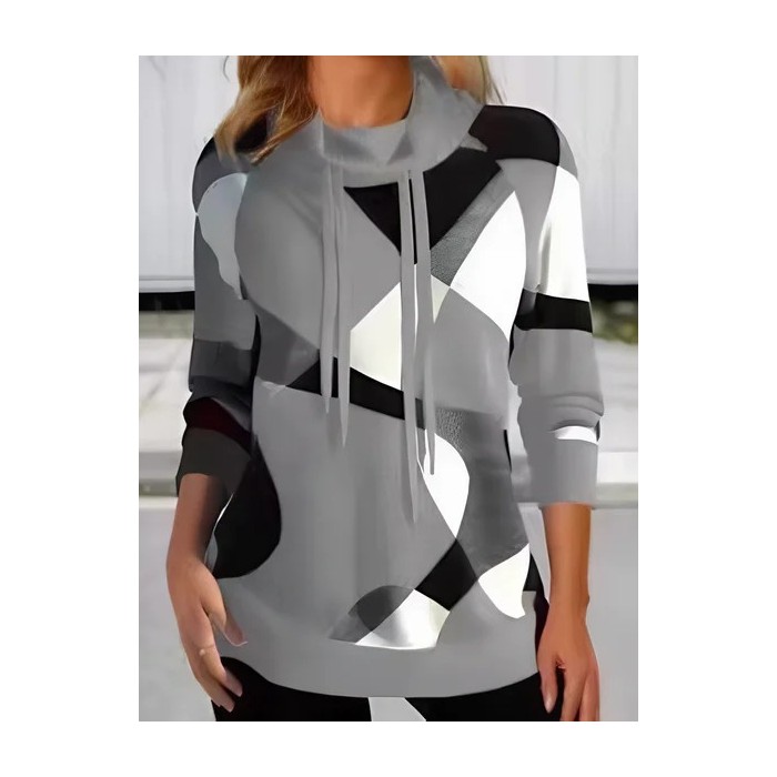 Women Geometric Turtleneck Printing Vintage Spring/Fall Long Sleeve Sweatshirt