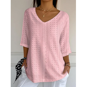 Women Abstract Three Quarter Sleeve Tee T-shirt V Neck Printing Casual Spring/Fall Graphic Tee Top