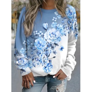 Women Floral Crew Neck Printing Casual Spring/Fall Long Sleeve Sweatshirt
