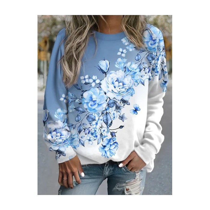Women Floral Crew Neck Printing Casual Spring/Fall Long Sleeve Sweatshirt