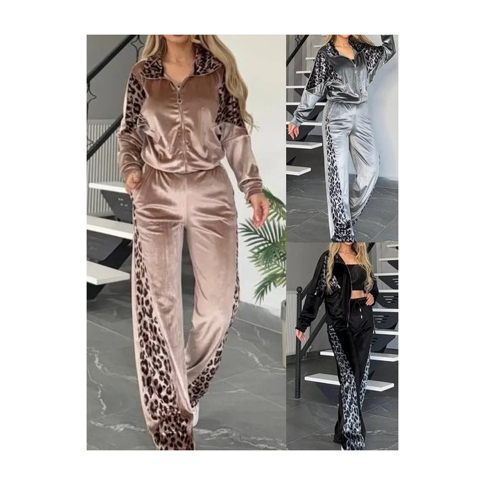 Women Color Block Printing Two-Piece Set Daily Long Sleeve Casual Spring/Fall Top With Pants Matching Set