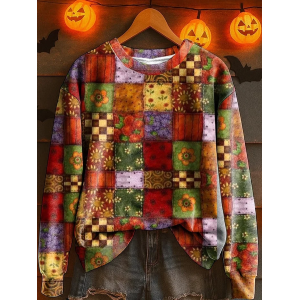 Women Halloween Crew Neck Printing Casual Spring/Fall Long Sleeve Sweatshirt